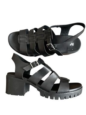 MIA Black Strappy Lug Sole Block Heel Sandals